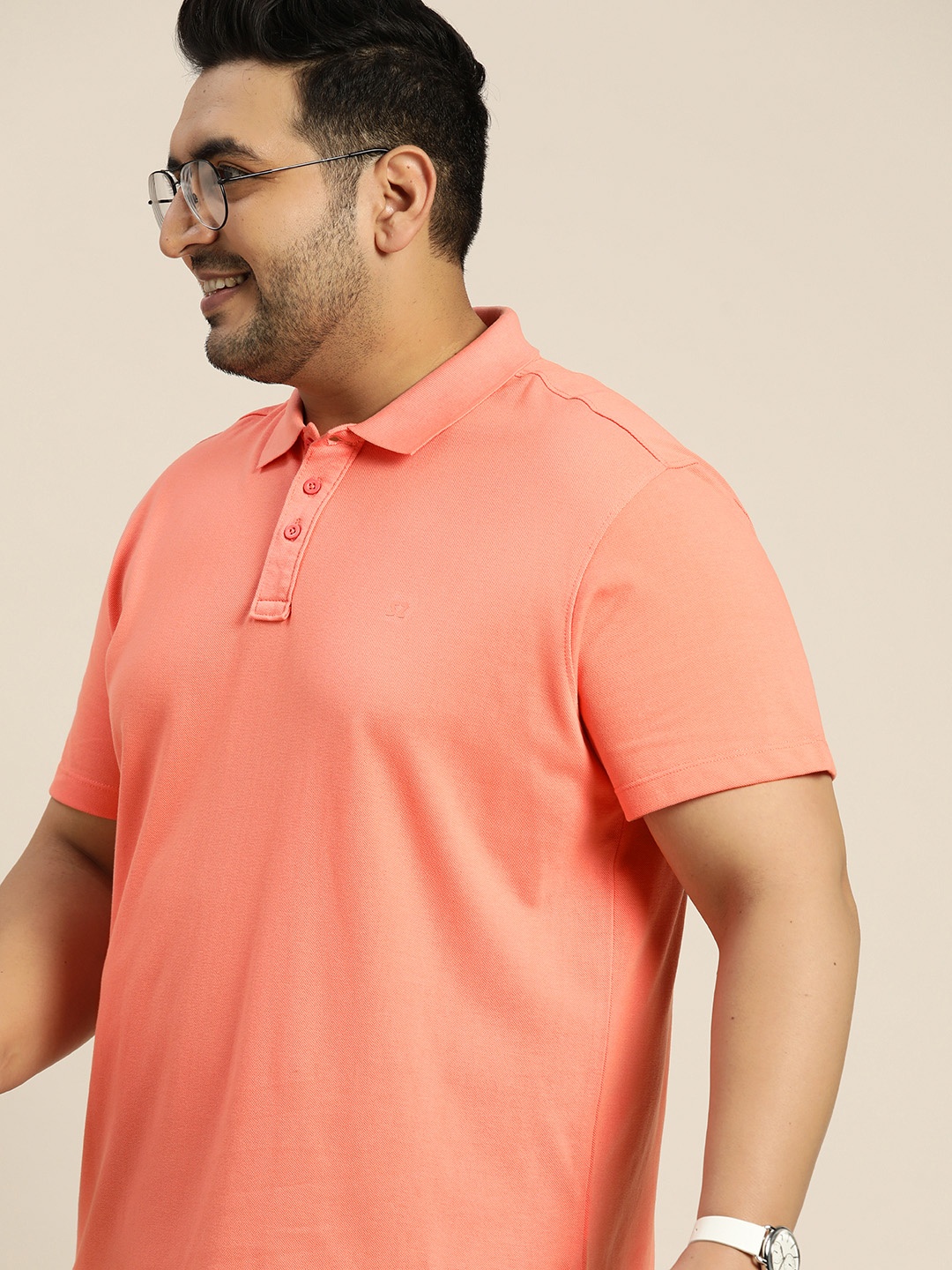 

Sztori Men Plus Size Peach-Coloured Solid Polo Collar T-shirt