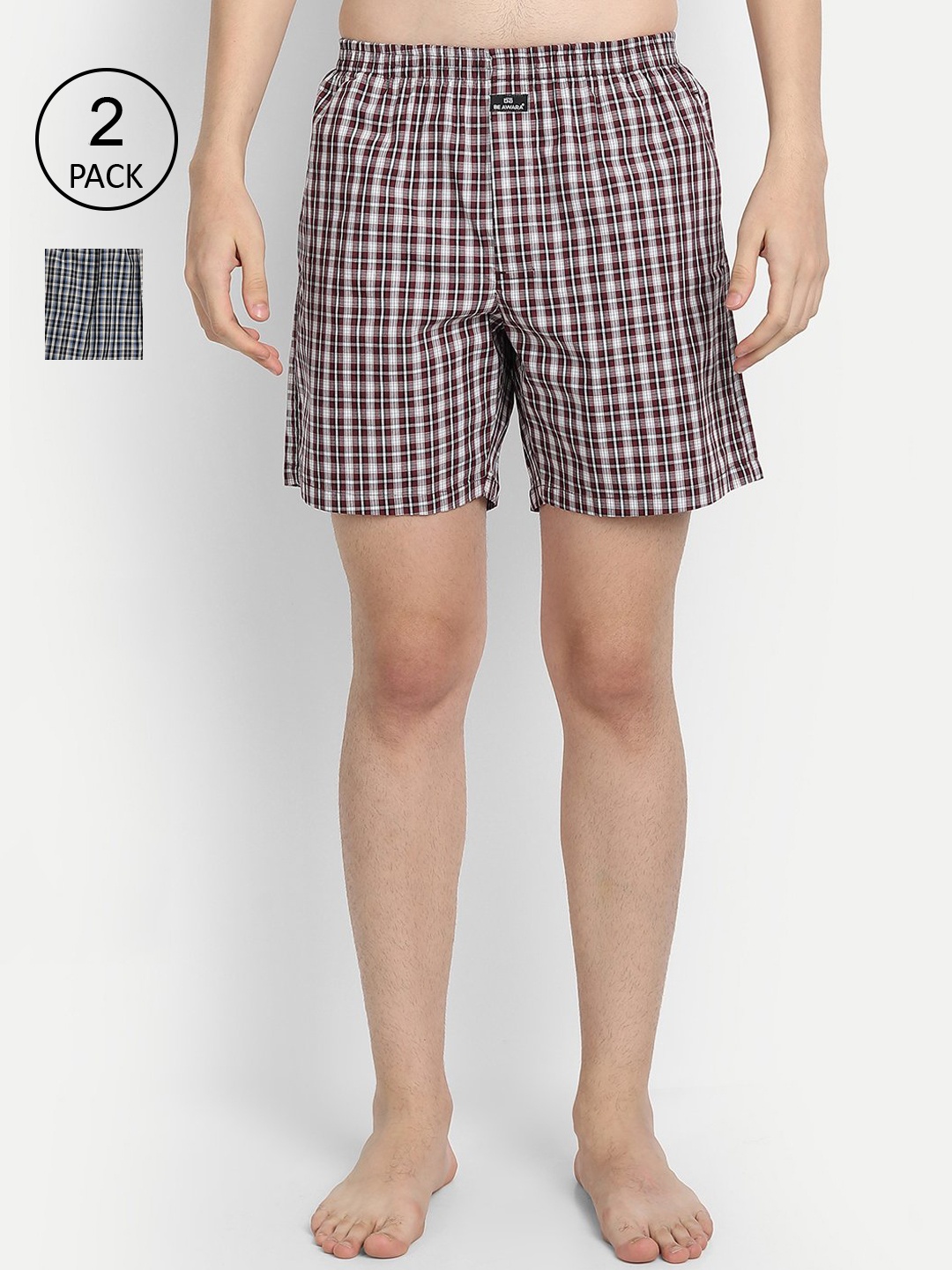 

BE AWARA Men Pack Of 2 Printed Pure Cotton Boxers, Brown