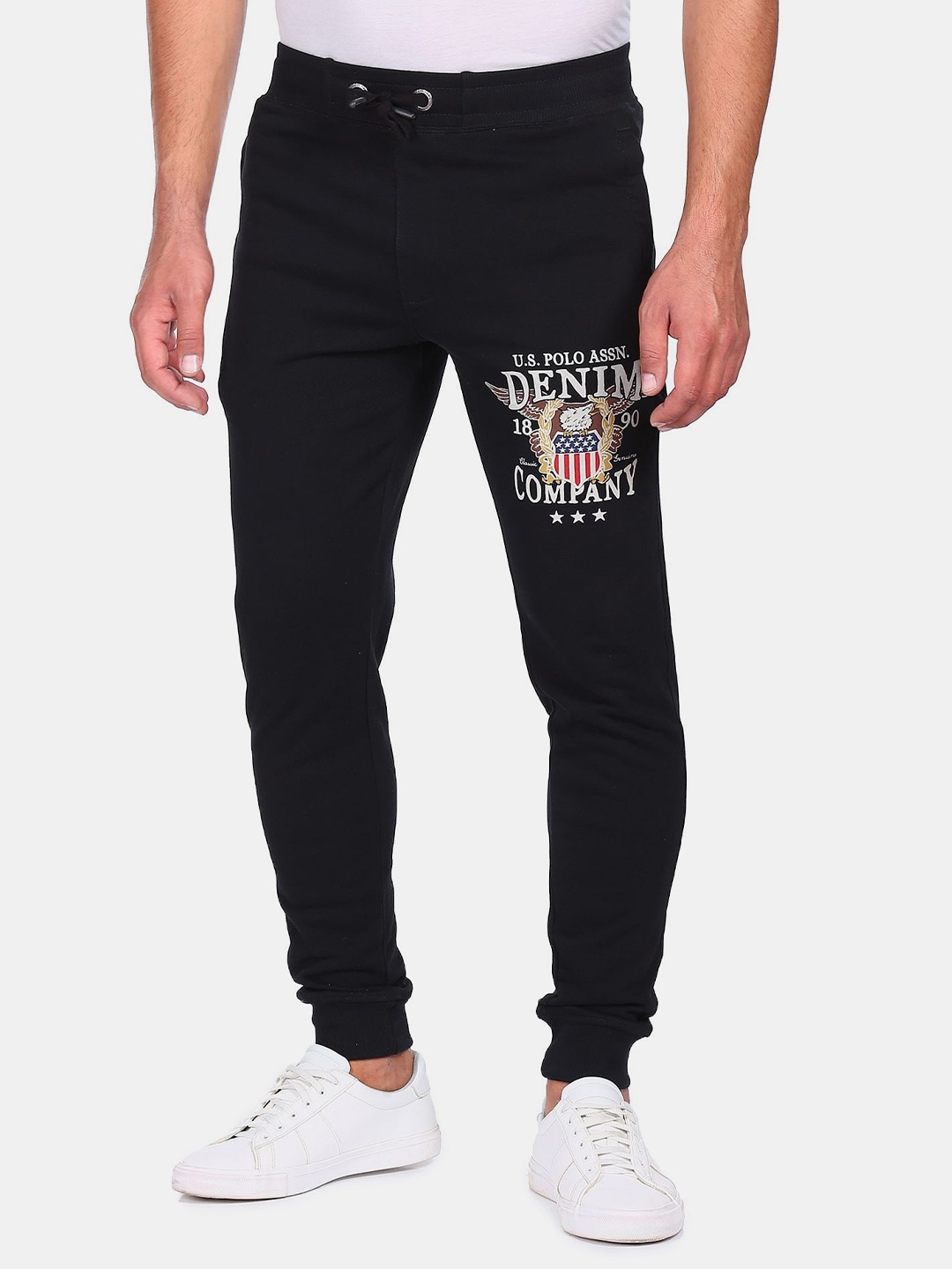 

U.S. Polo Assn. Denim Co. Men Black Printed Straight-Fit Joggers