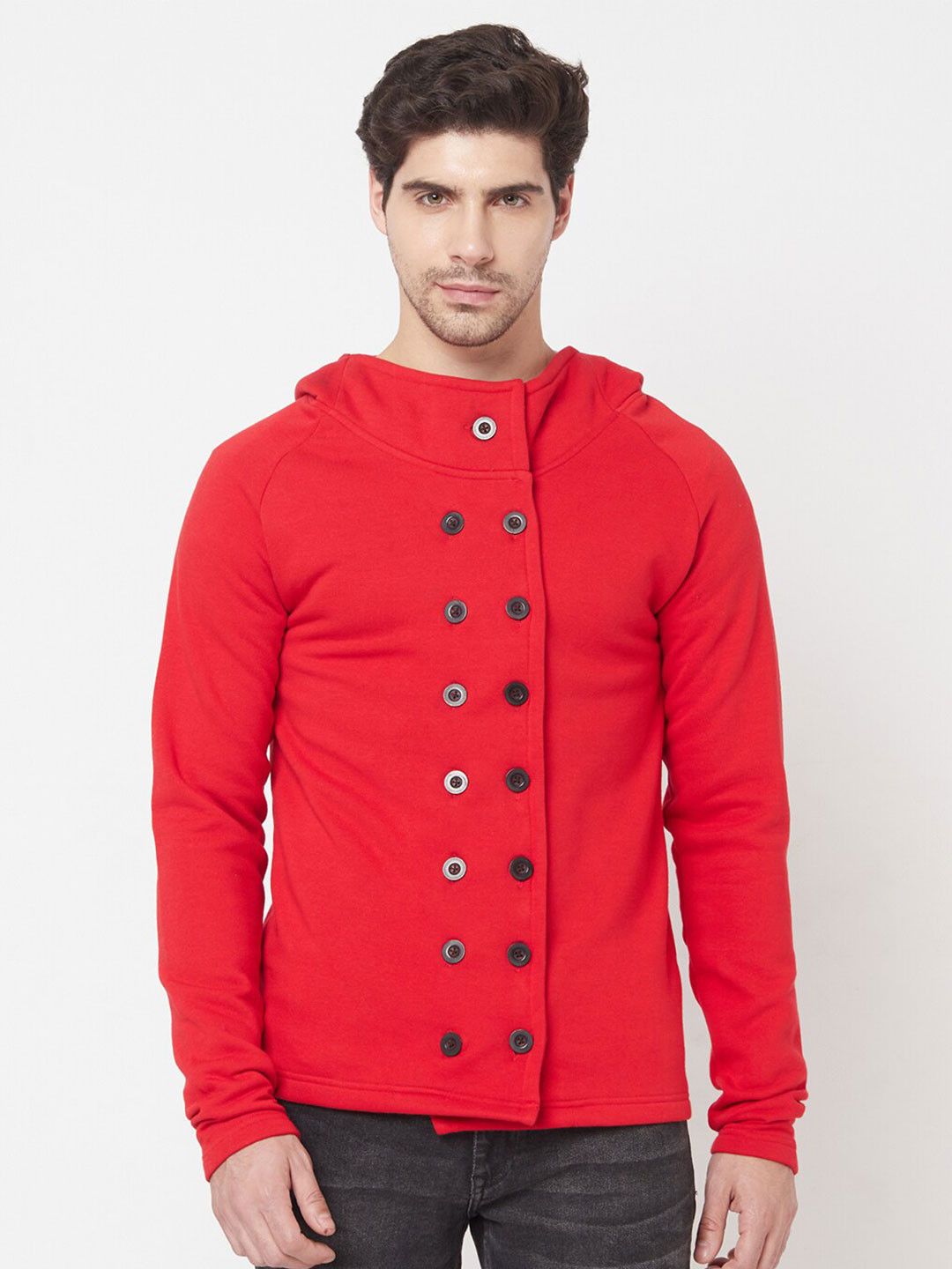

ELEGANCE Men Red Solid Hooded Sweatshirt