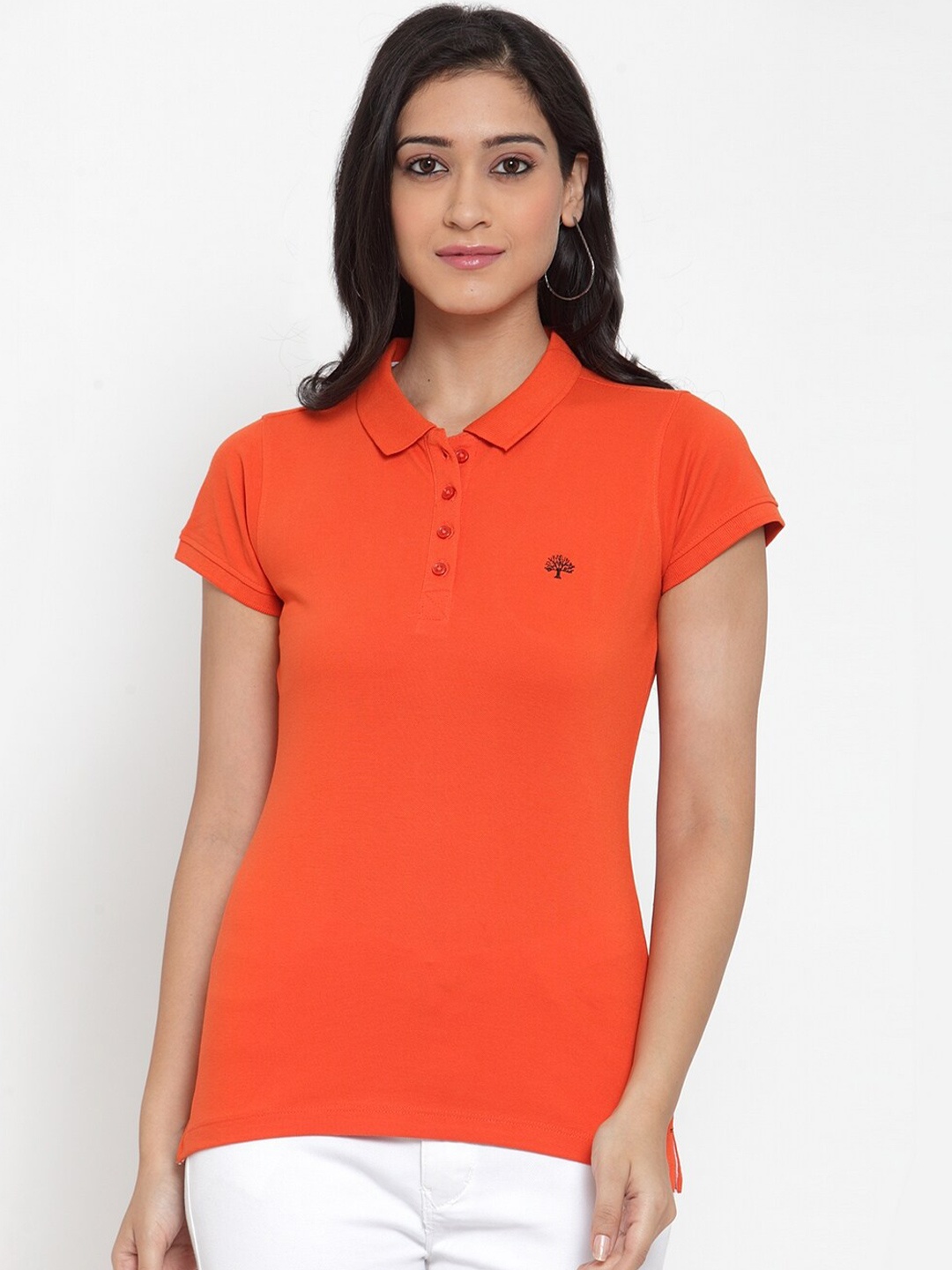 

Crozo By Cantabil Women Rust Polo Collar Slim Fit T-shirt