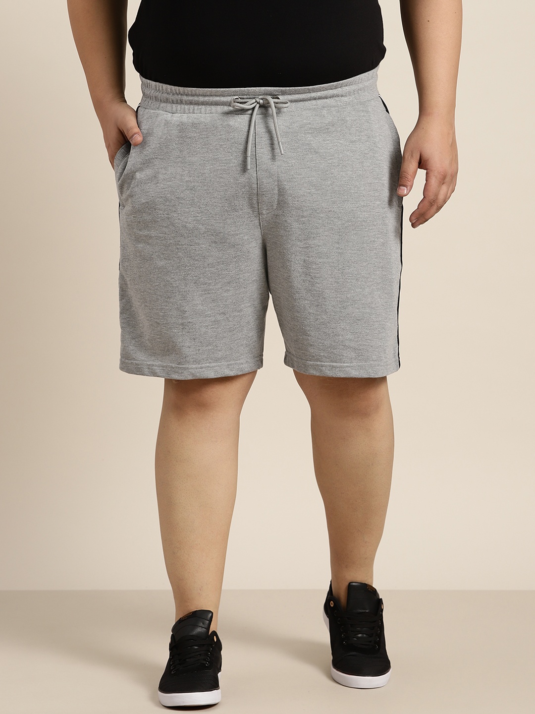 

Sztori Men Plus Size Grey Melange Solid Shorts with Side-Taping Detail