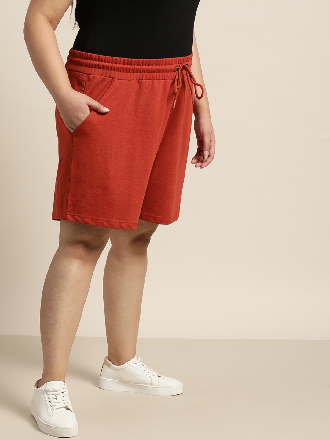 

Sztori Women Plus Size Rust Brown Pure Cotton Shorts