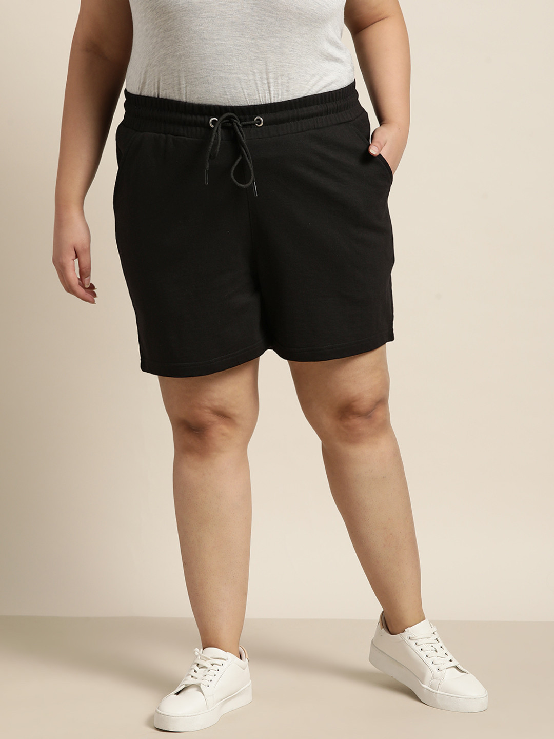 

Sztori Women Plus Size Black Pure Cotton Shorts