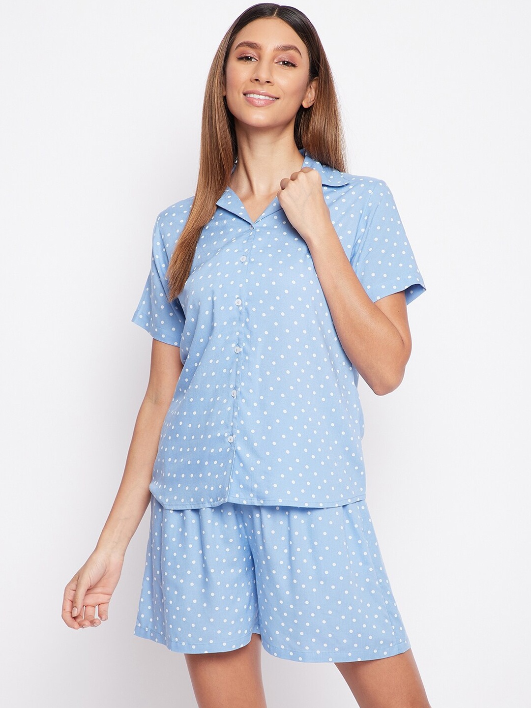

sandy AND ritz Women Blue & White Printed Night suit
