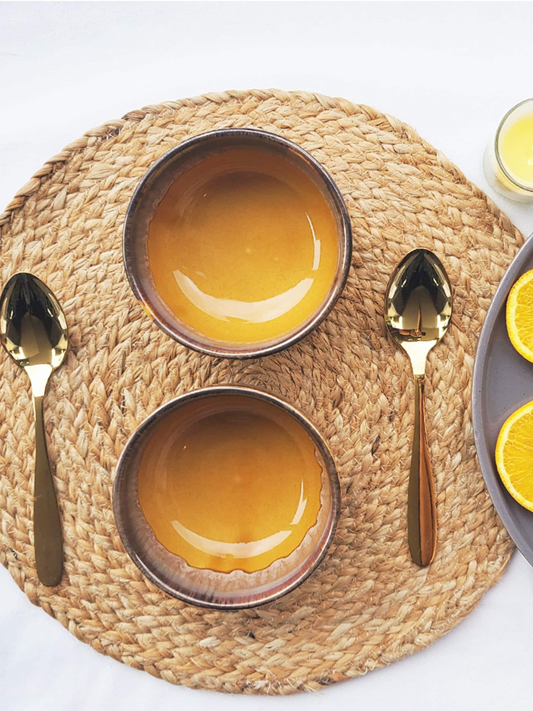 

Folkstorys Set of 2 Orange & Brown Soup Bowls