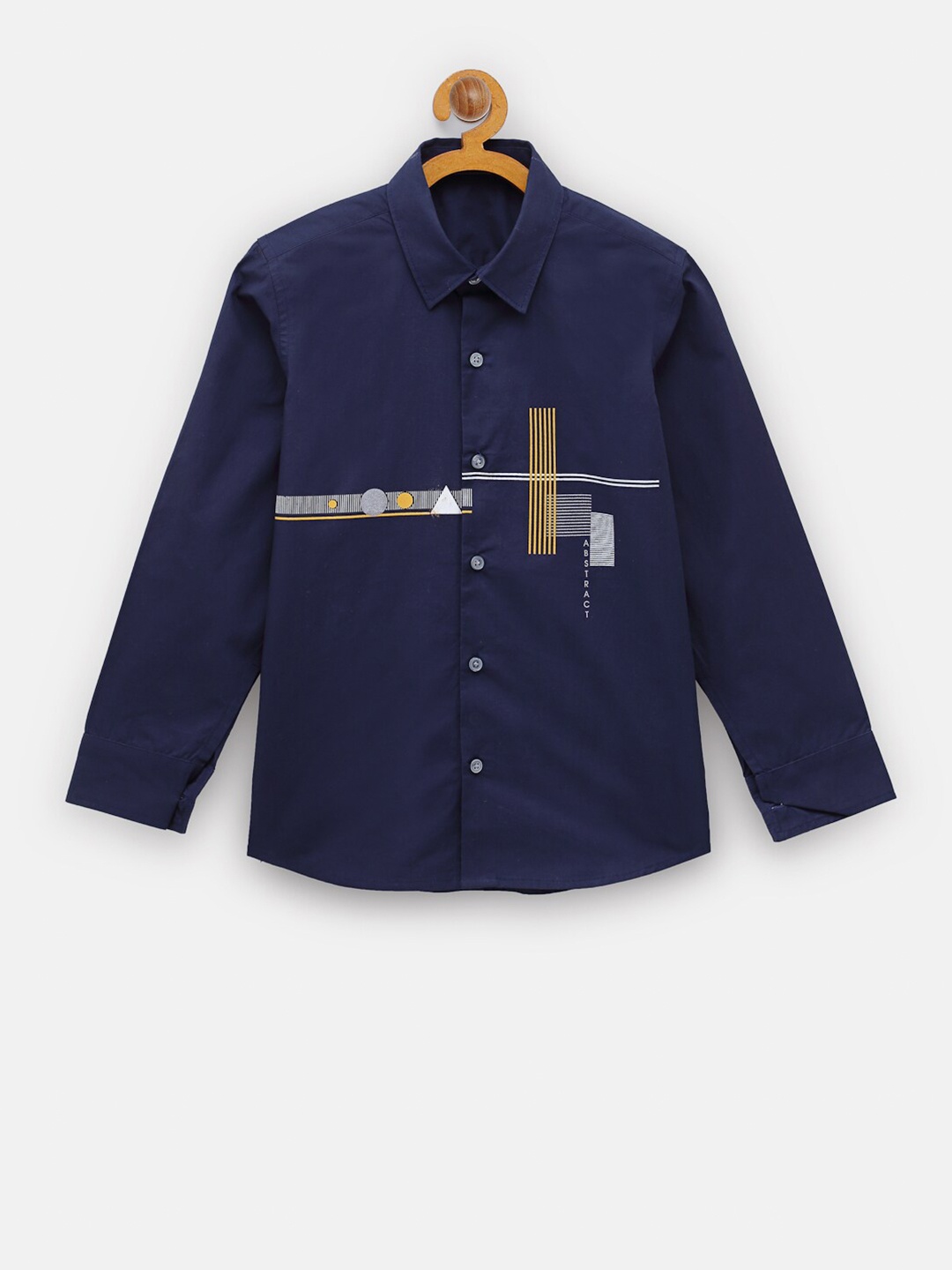 

NYNSH Boys Navy Blue & Yellow Opaque Printed Pure Cotton Casual Shirt