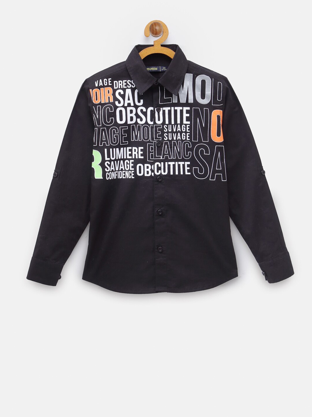 

NYNSH Boys Black Opaque Printed Casual Shirt