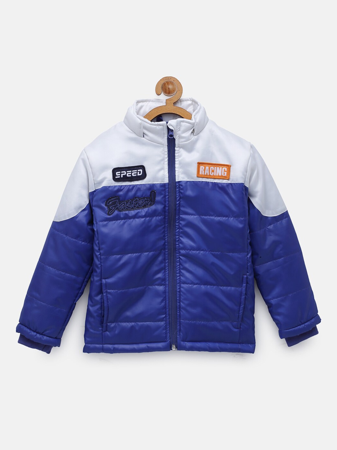 

NYNSH Boys Blue Colourblocked Padded Jacket with Patchwork