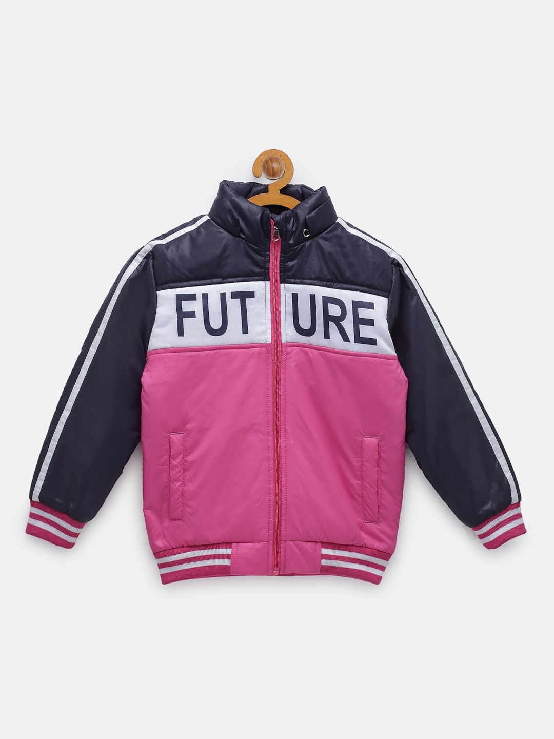 

NYNSH Boys Navy Blue & Pink Striped Padded Jacket