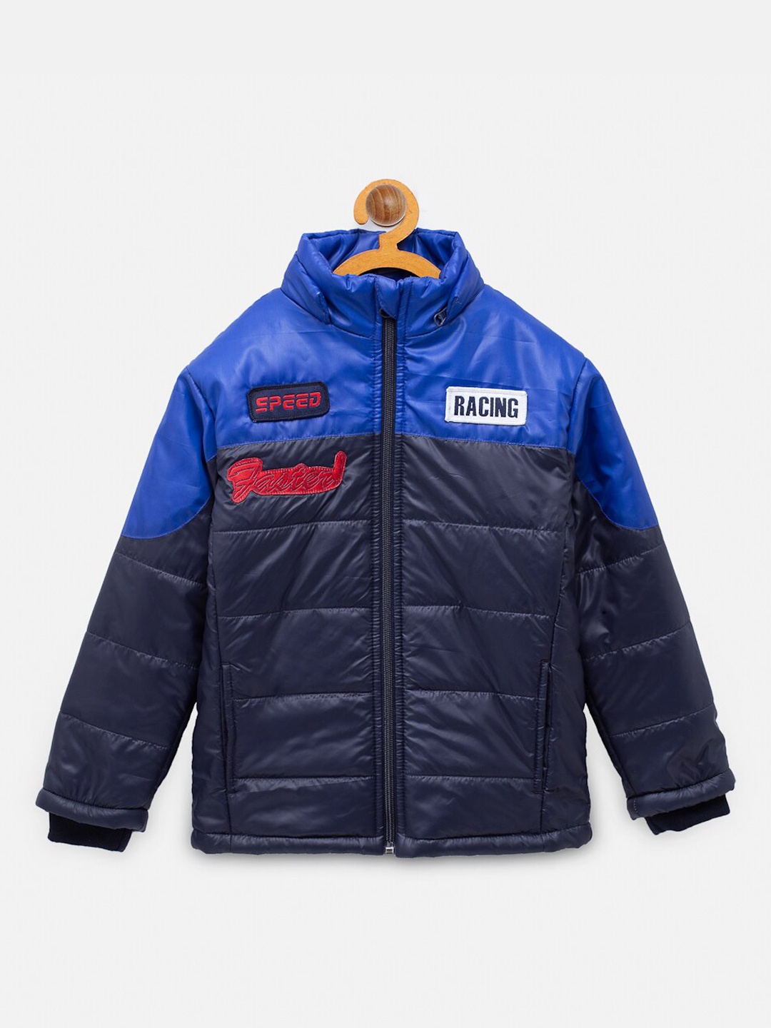 

NYNSH Boys Navy Blue Colourblocked Padded Jacket with Patchwork