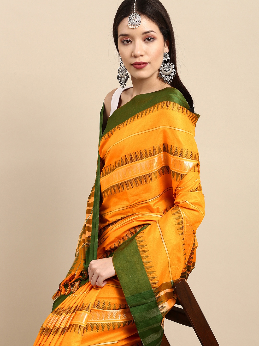 

Anouk Mustard Yellow & Green Woven Design Silk Cotton Sambalpuri Saree