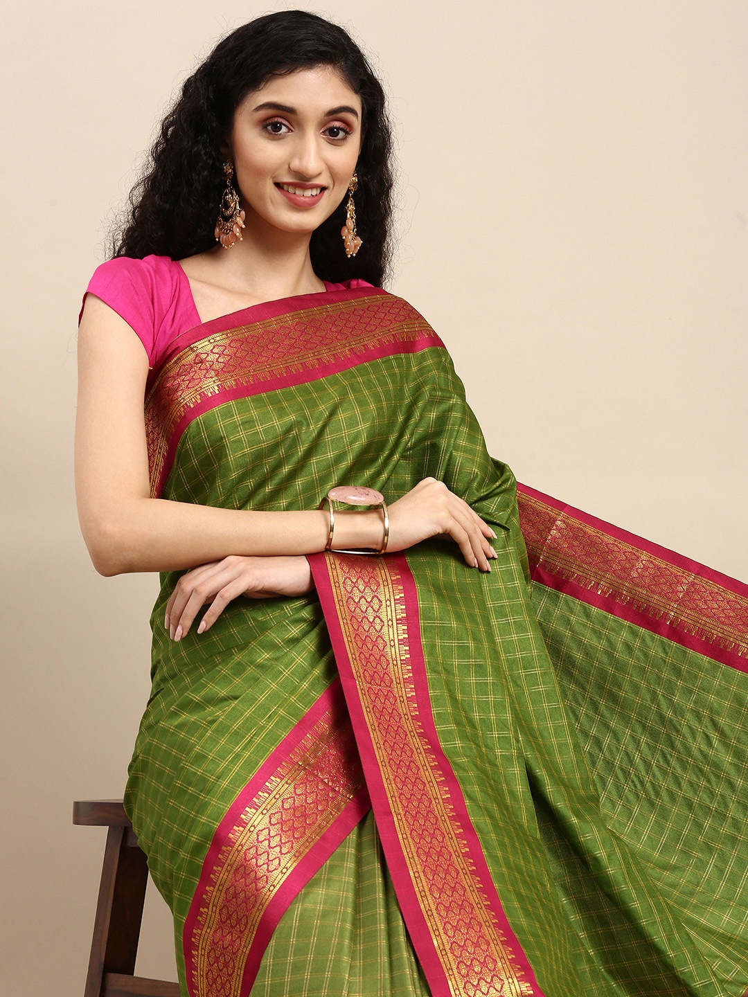 

Anouk Green & Magenta Woven Design Pure Silk Banarasi Saree