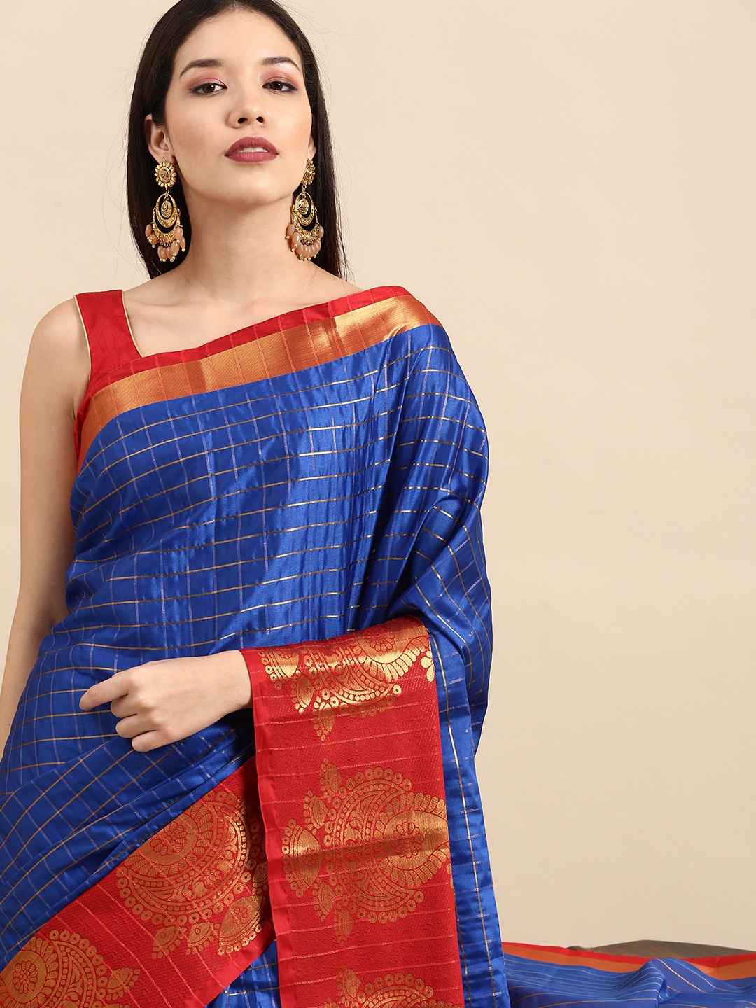 

Anouk Blue & Red Woven Design Pure Silk Kanjeevaram Saree