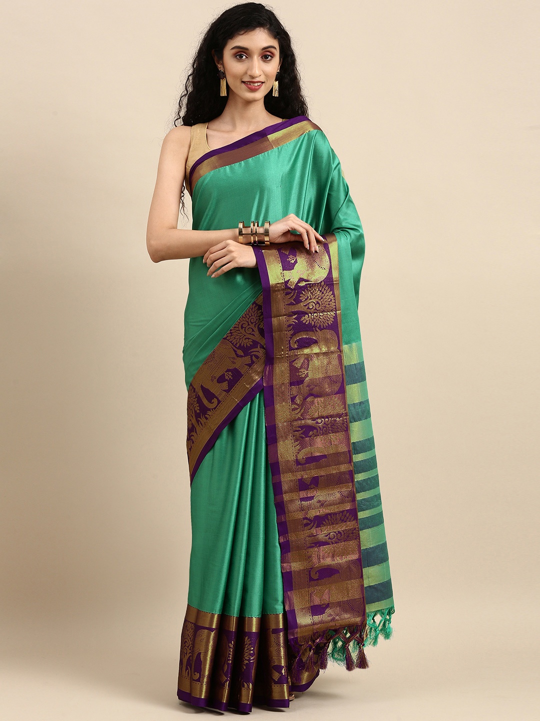 

Anouk Sea Green Woven Design Pure Silk Kanjeevaram Saree