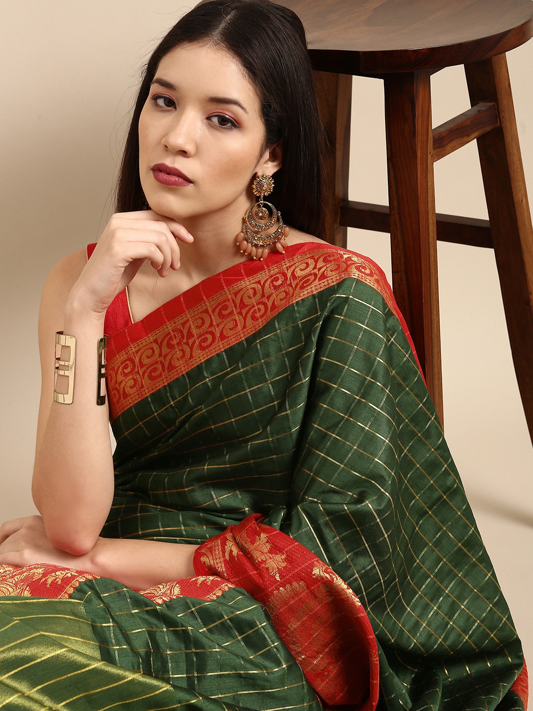 

Anouk Green Woven Design Pure Silk Kanjeevaram Saree