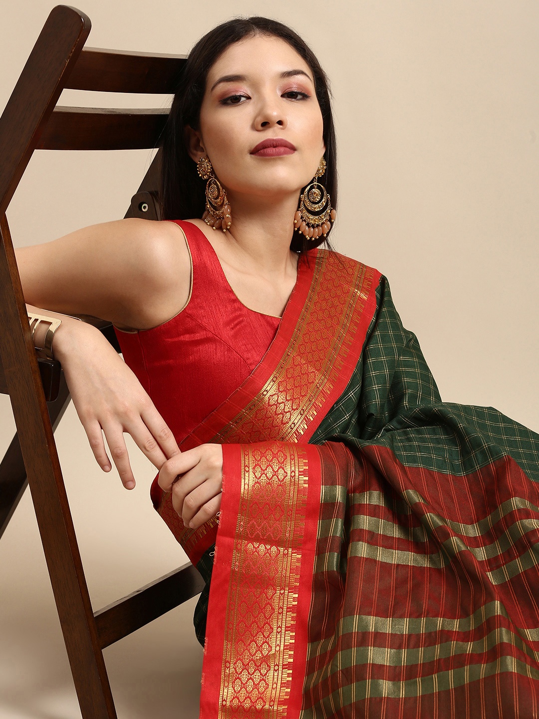 

Anouk Green & Maroon Woven Design Pure Silk Banarasi Saree