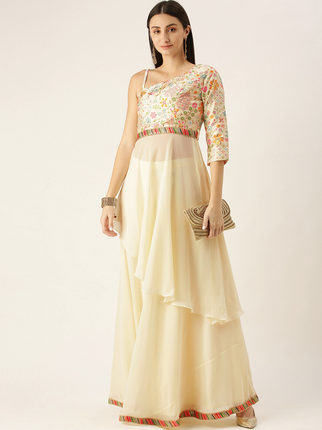 

Ethnovog Off White Printed with Embroidery Made to Measure Lehenga Choli