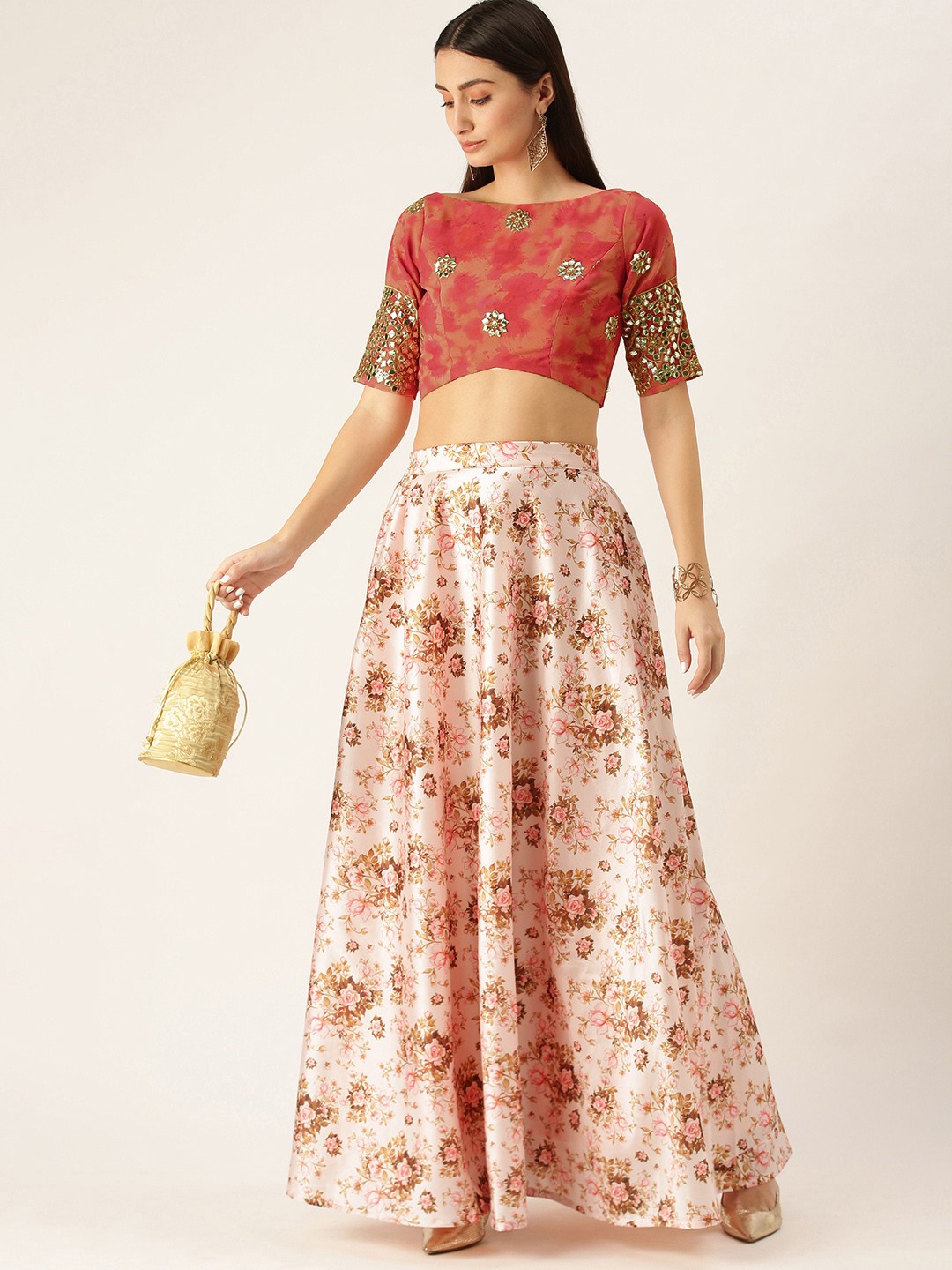 

Ethnovog Pink Embellished Mirror Work Made to Measure Lehenga Choli
