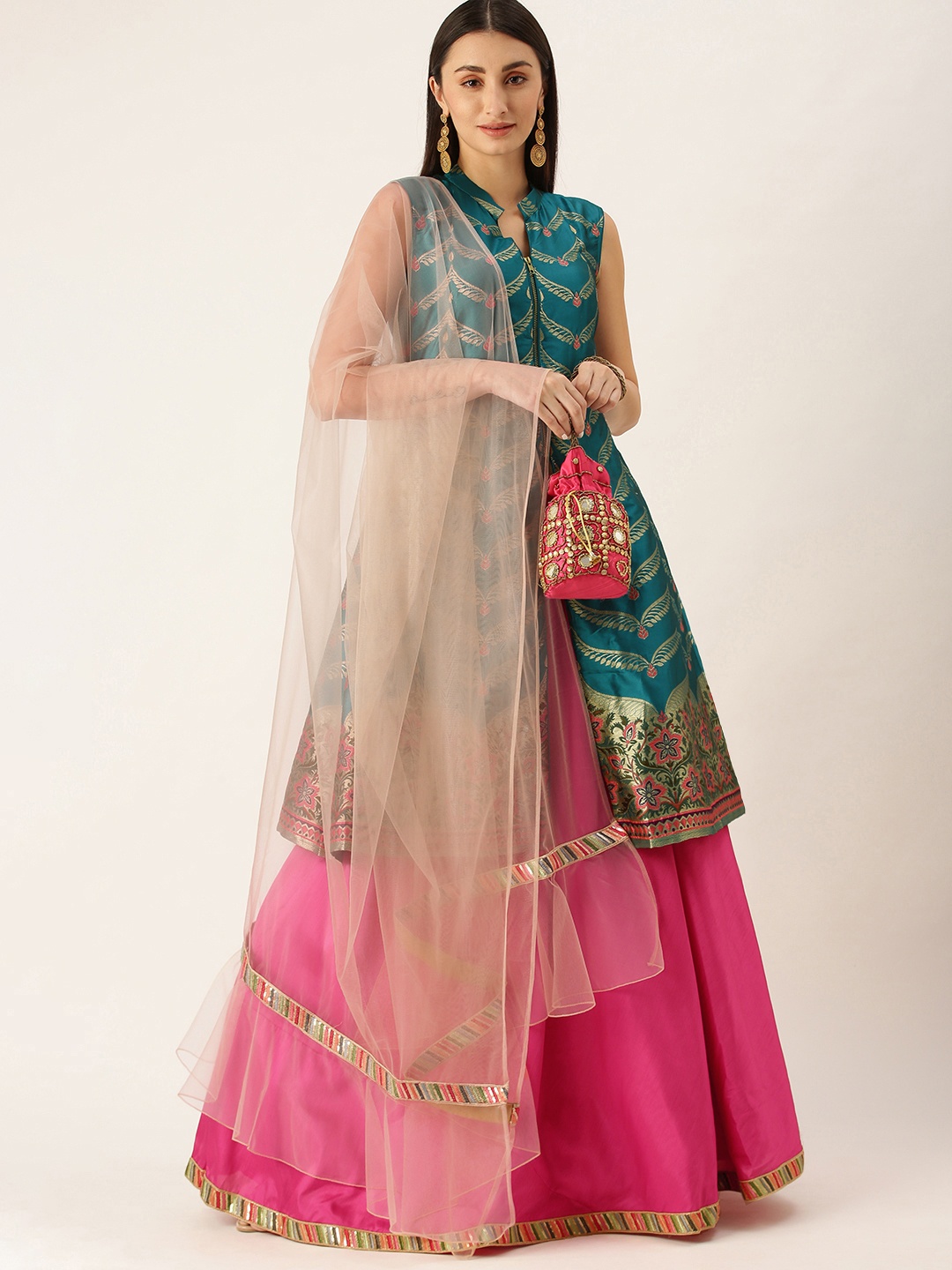 

Ethnovog Navy Blue Pink Made to Measure Lehenga Kurta With Dupatta