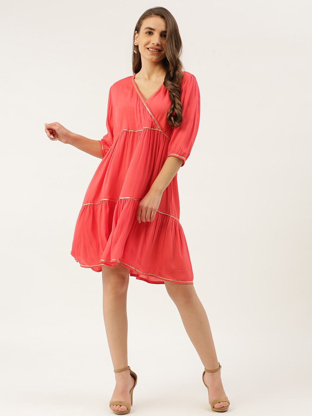 

Rue Collection Women Coral Solid A-Line Dress