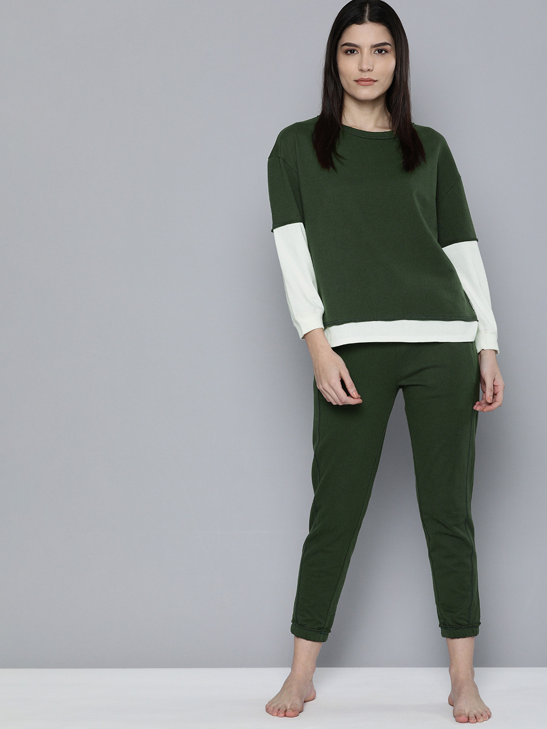 

Chemistry Women Olive Green French Terry Lounge Set