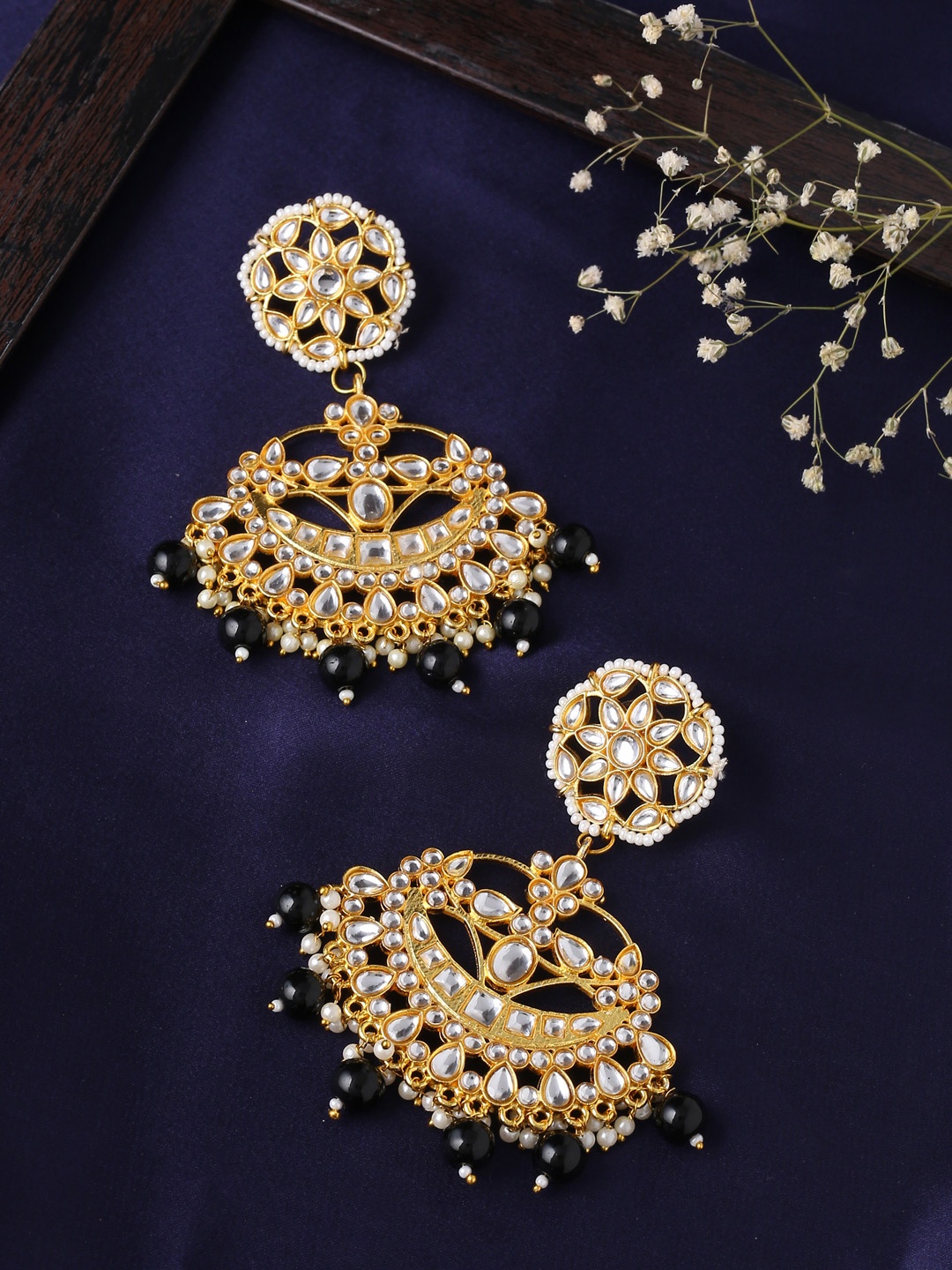 

VIRAASI Gold-Toned & Black Brass Gold Plated Contemporary Drop Earrings