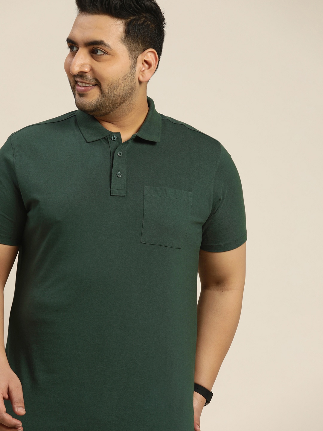 

Sztori Men Plus Size Green Solid Polo Collar T-shirt