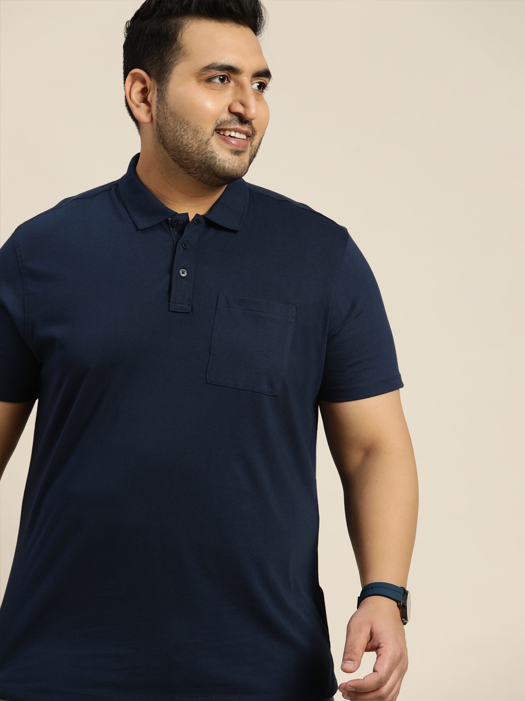 

Sztori Men Plus Size Navy Blue Solid Polo Collar T-shirt