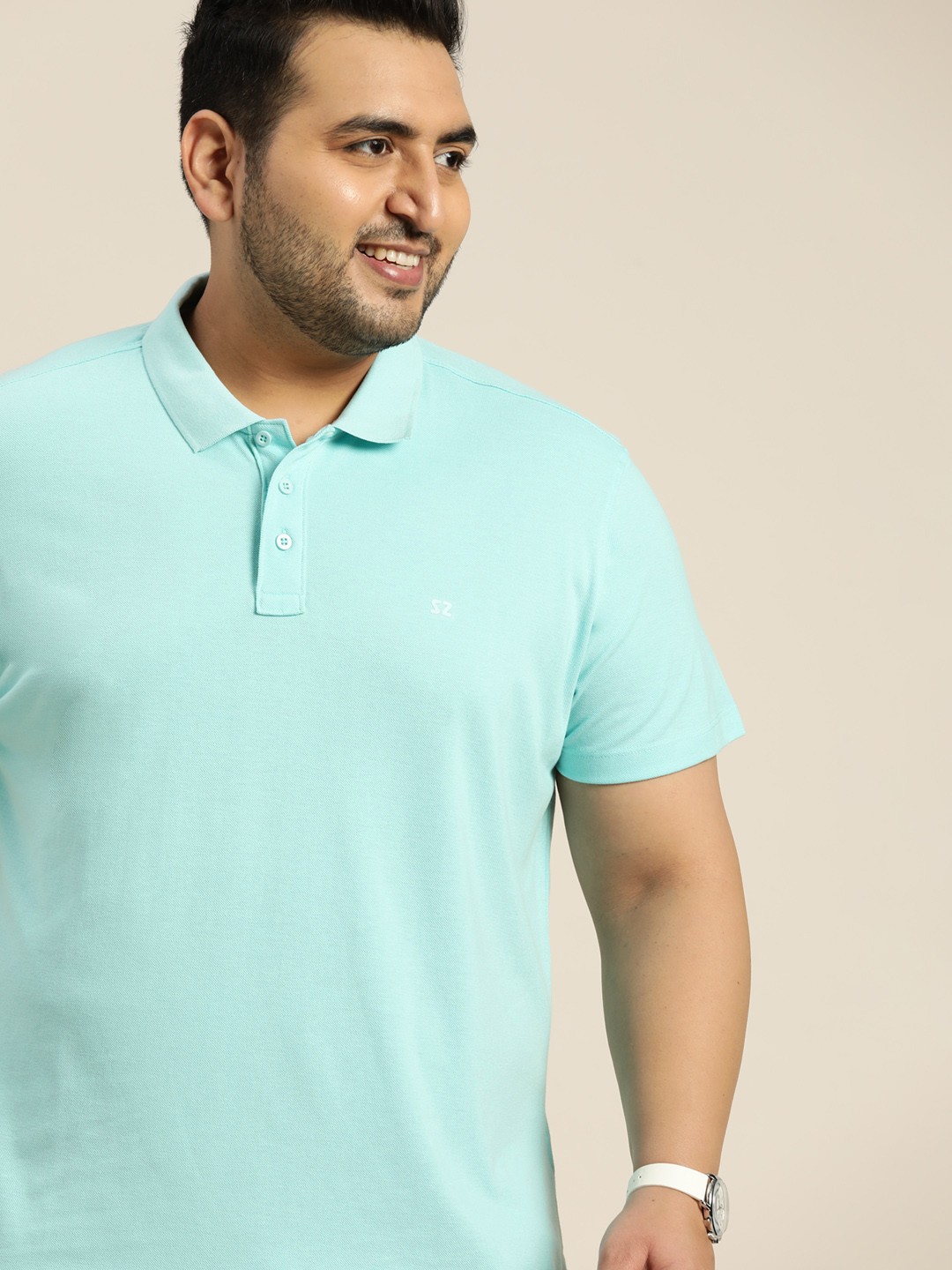 

Sztori Men Plus Size Blue Solid Polo Collar T-shirt