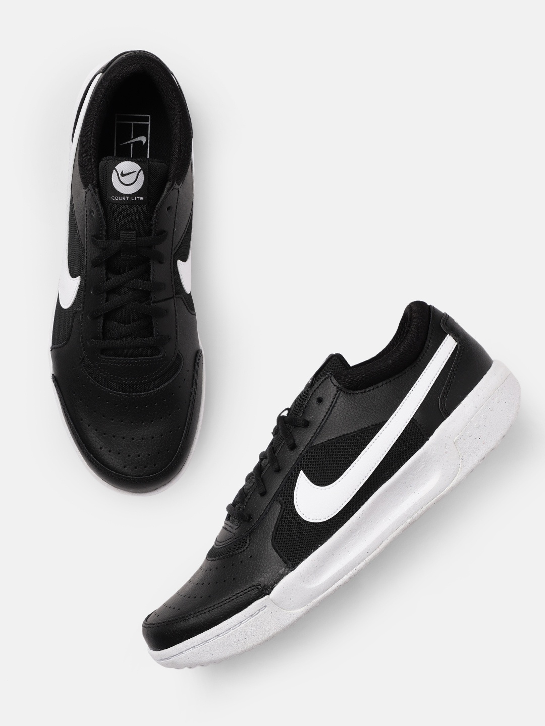 

Nike Men Black Zoom Court Lite 3 Leather Tennis Shoes
