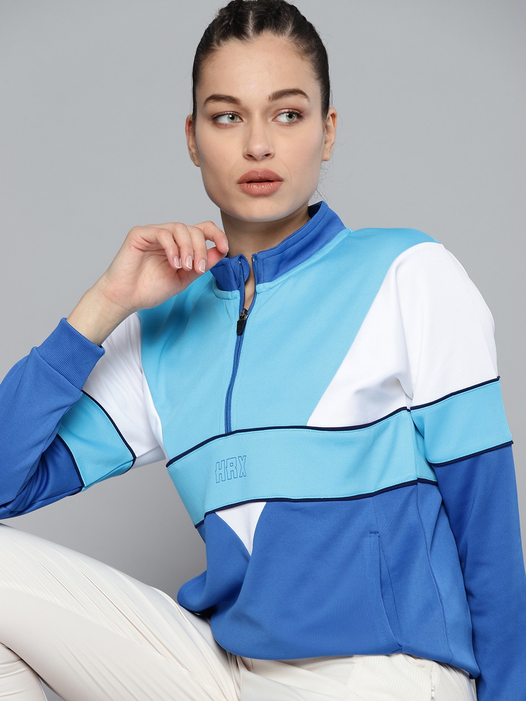 

HRX by Hrithik Roshan Women Blue Colourblocked Sweatshirt