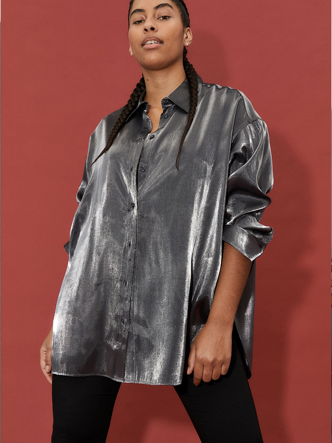 

H&M Women Grey Shimmering Blouse