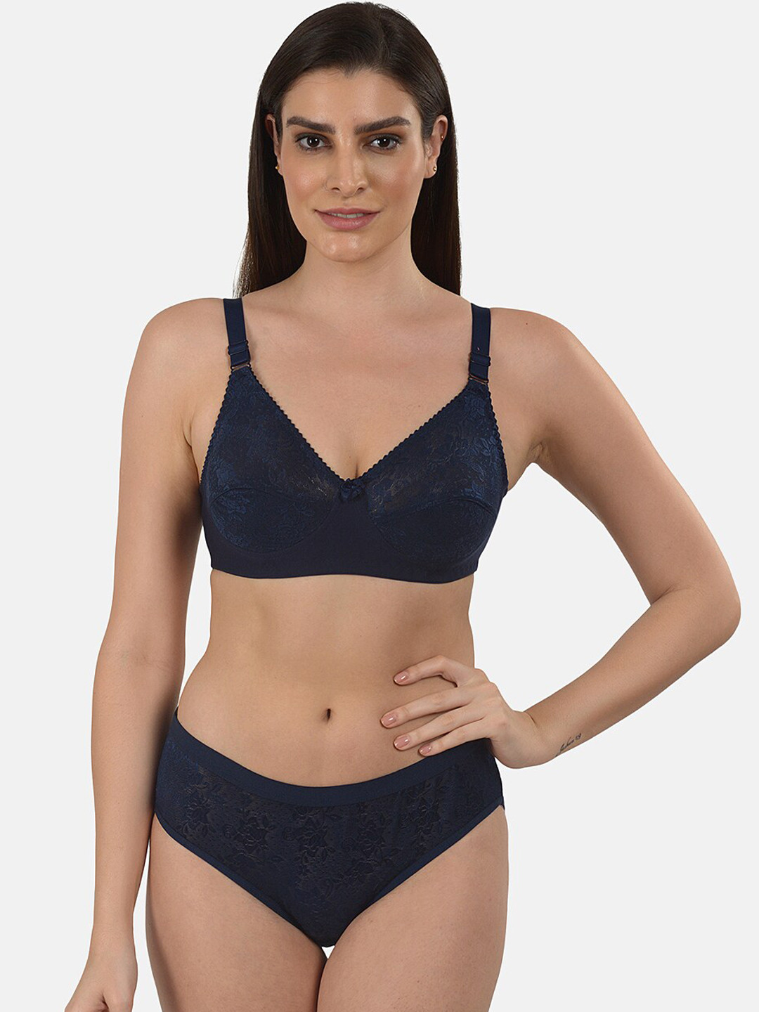 

mod & shy Women Navy Blue Self-Design Lacy Lingerie Set MS359