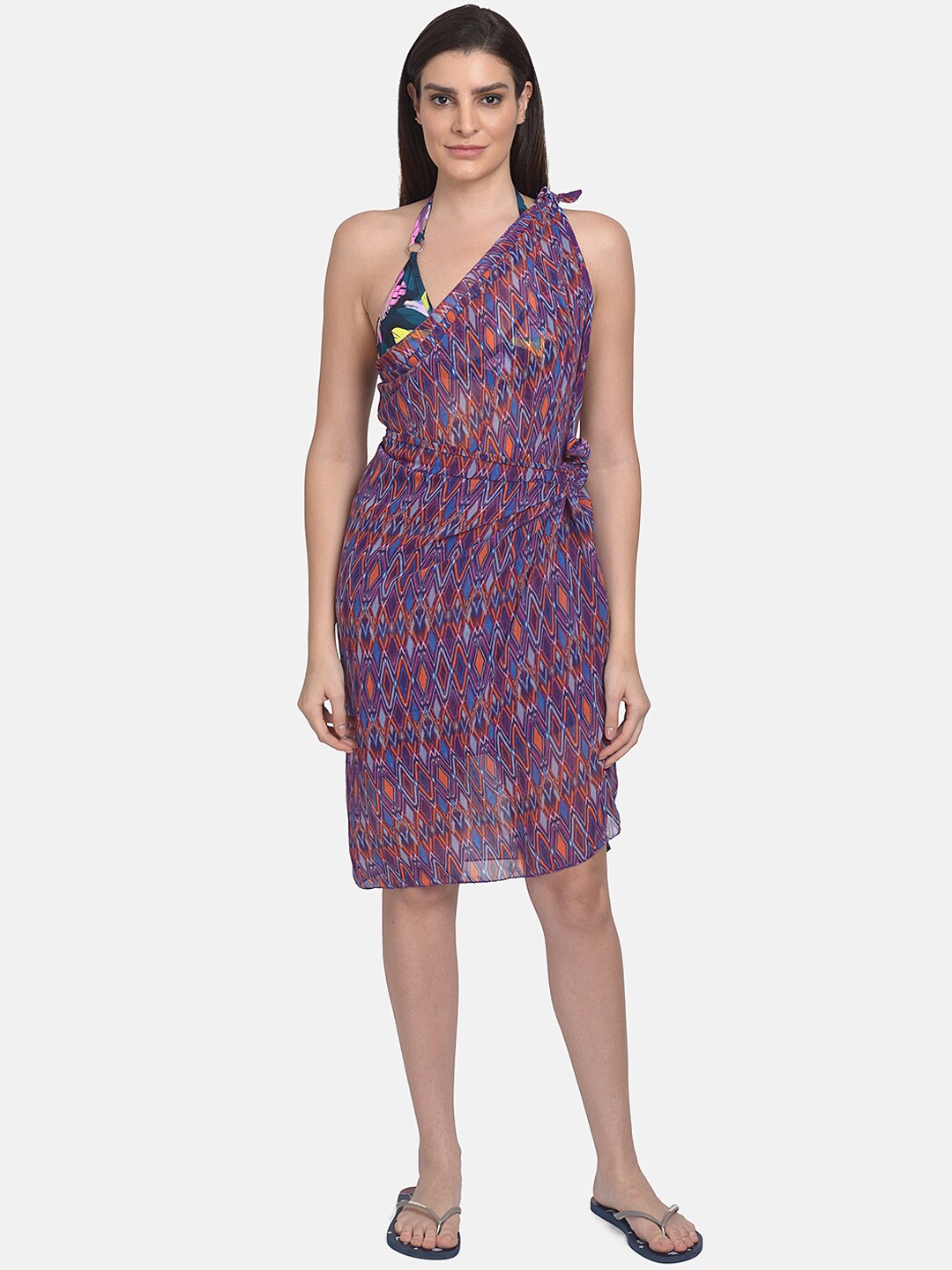 

mod & shy Purple and Orange Printed Wrap-Around Sarong