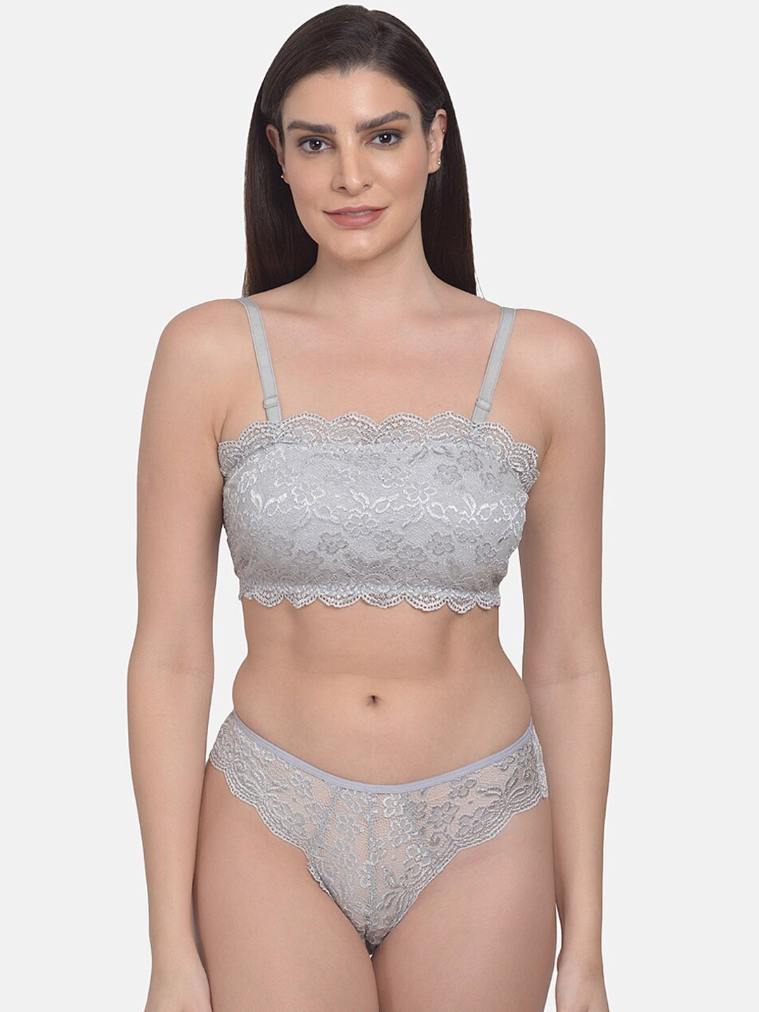 

mod & shy Women Grey Self Design Lingerie Set MS363