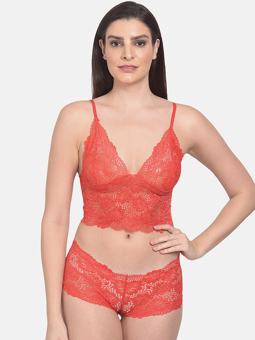 

mod & shy Women Red Self-Design Lacy Lingerie Set MS366