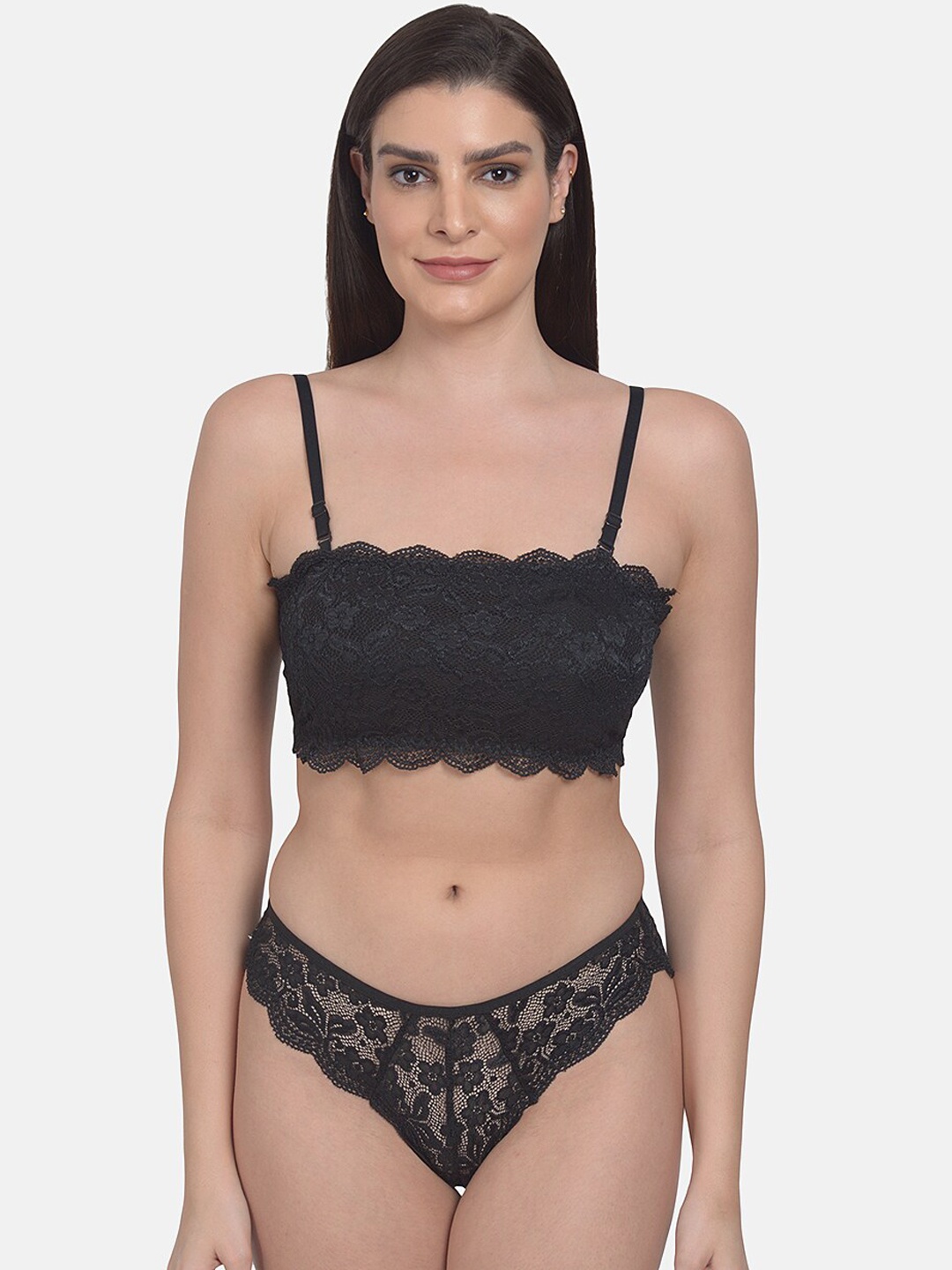 

mod & shy Women Black Self-Design Lace Lingerie Set MS362