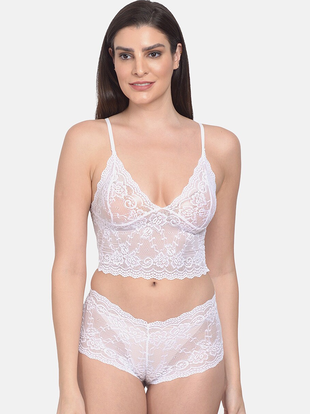 

mod & shy Women White Self-Design Soft Lace Lingerie Set MS364