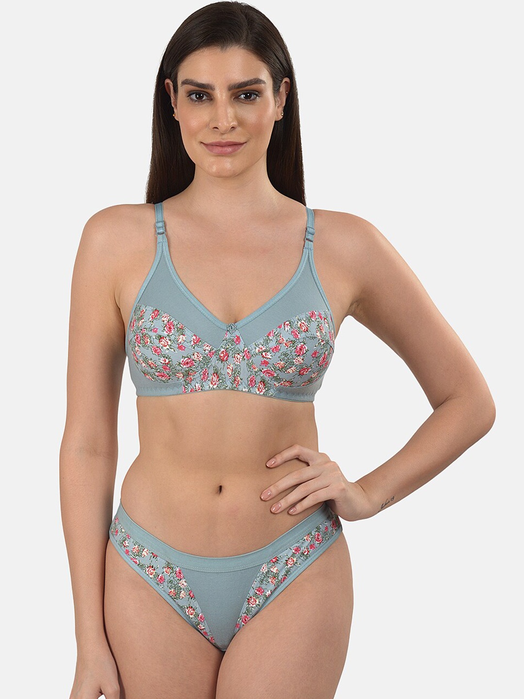 

mod & shy Women Grey & Pink Printed Lingerie Set MS355