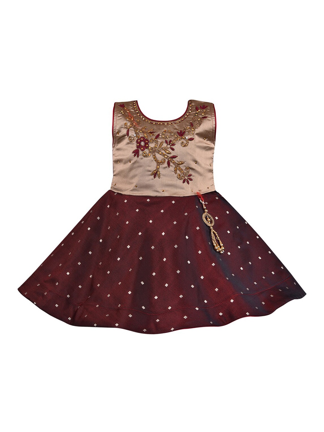 

Wish Karo Kids Girls Maroon Floral Satin Dress