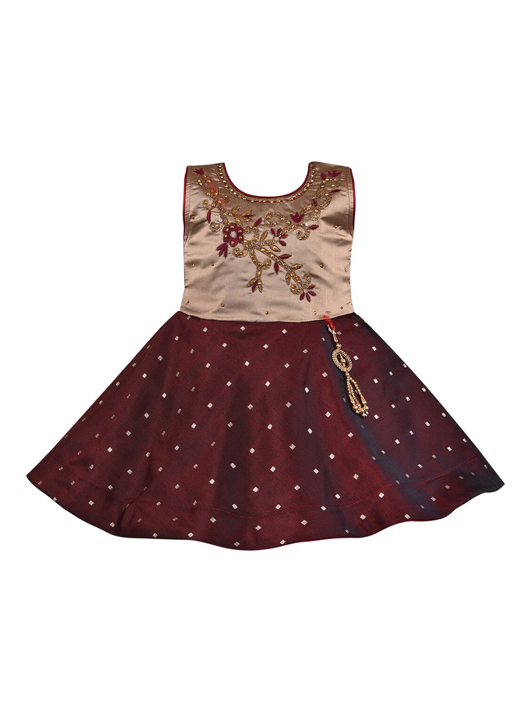 

Wish Karo Girls Maroon Floral Satin Dress