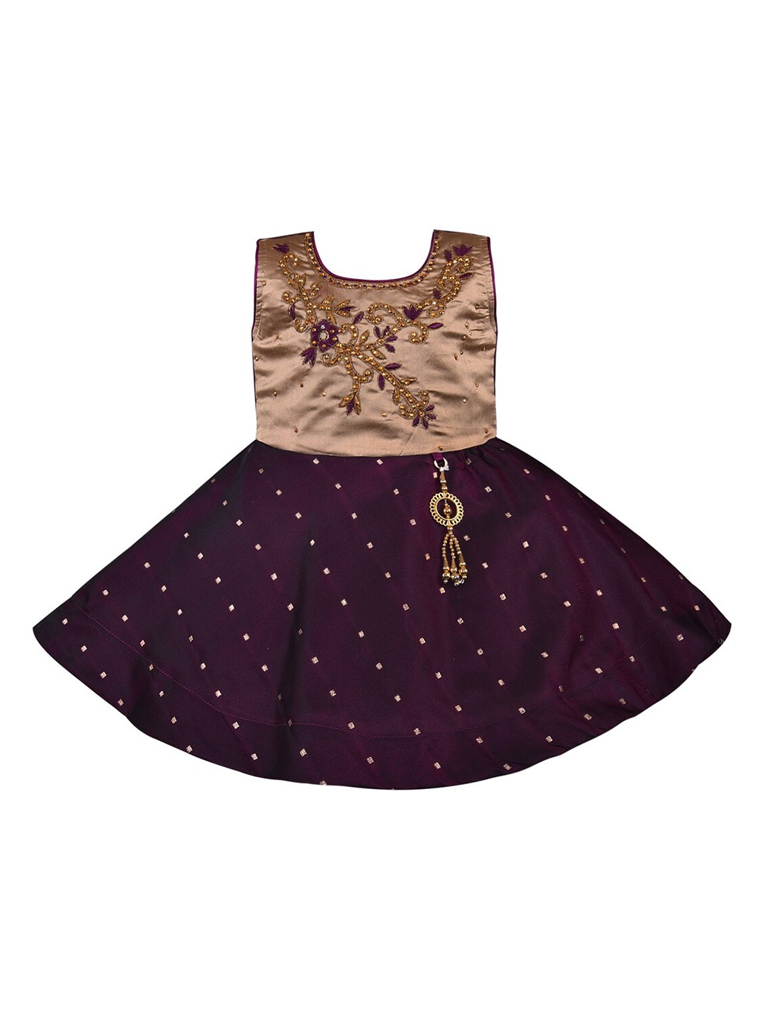 

Wish Karo Violet & Brown Embellished Embroidered Satin Fit & Flare Dress