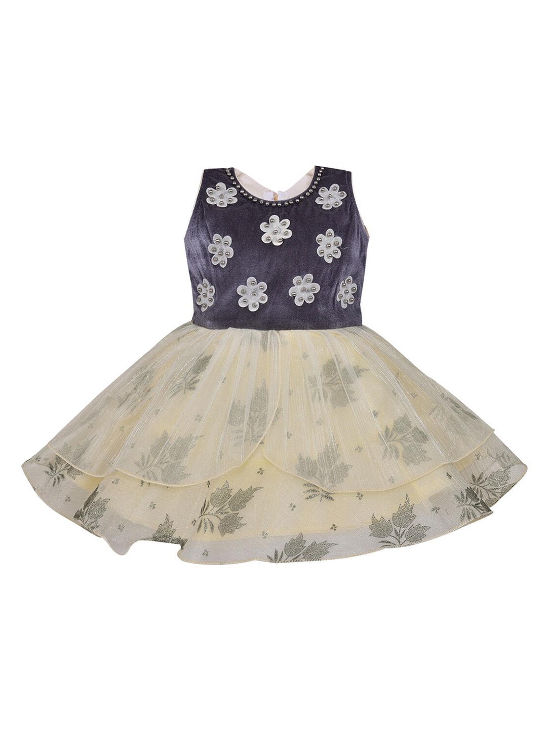 

Wish Karo Kids Girls Cream-Coloured Floral Net Dress