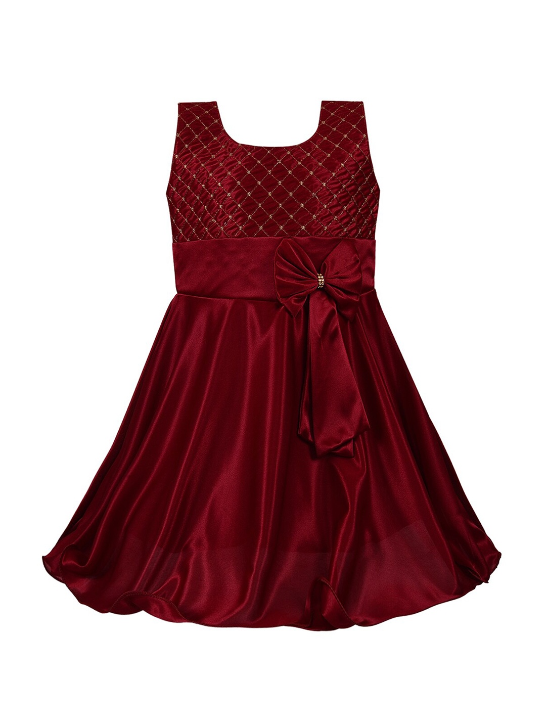 

Wish Karo Girls Maroon Satin Dress