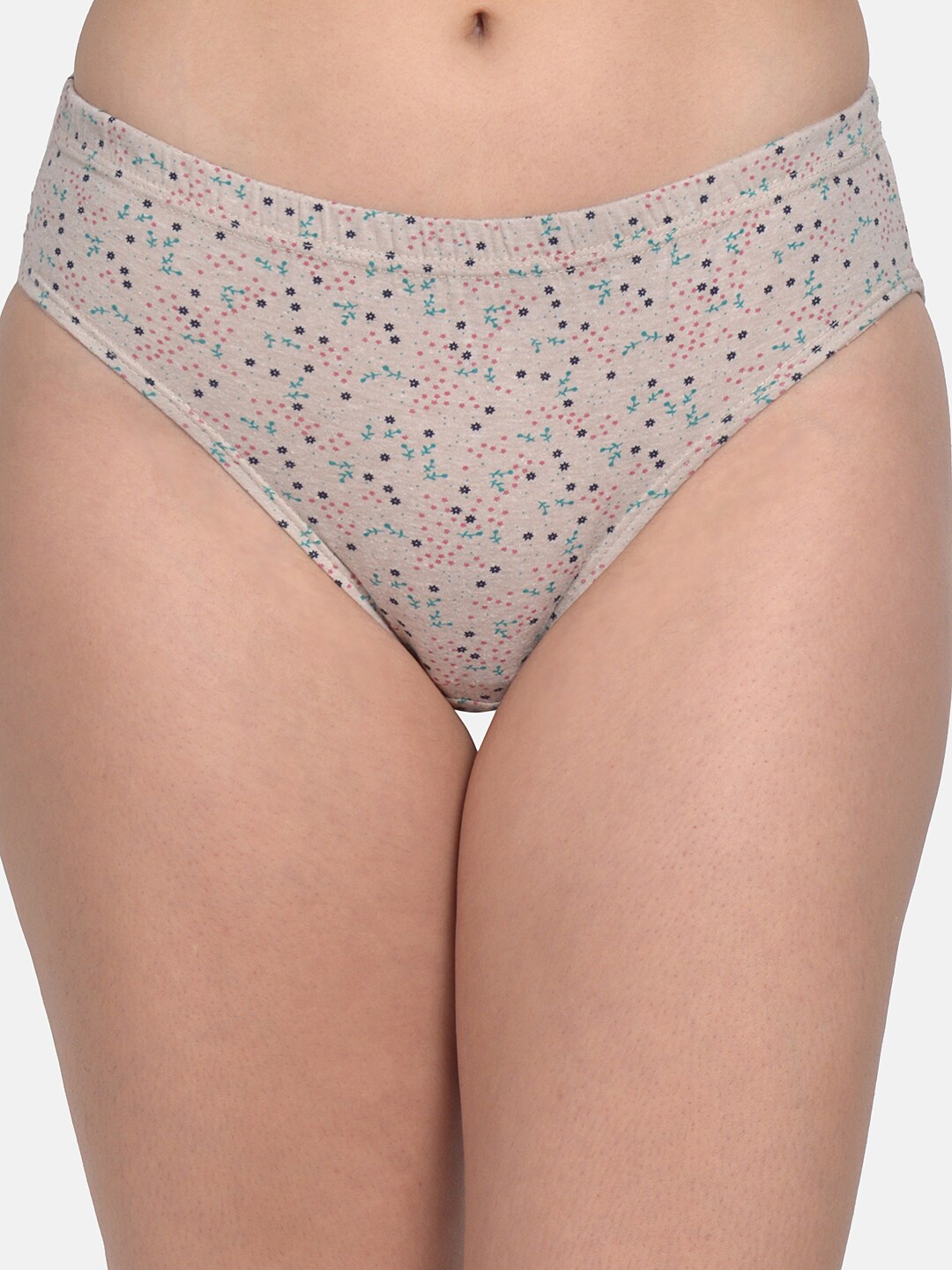 

mod & shy Women Cream Colored & Pink Printed Mid Rise Basic BriefsMU182