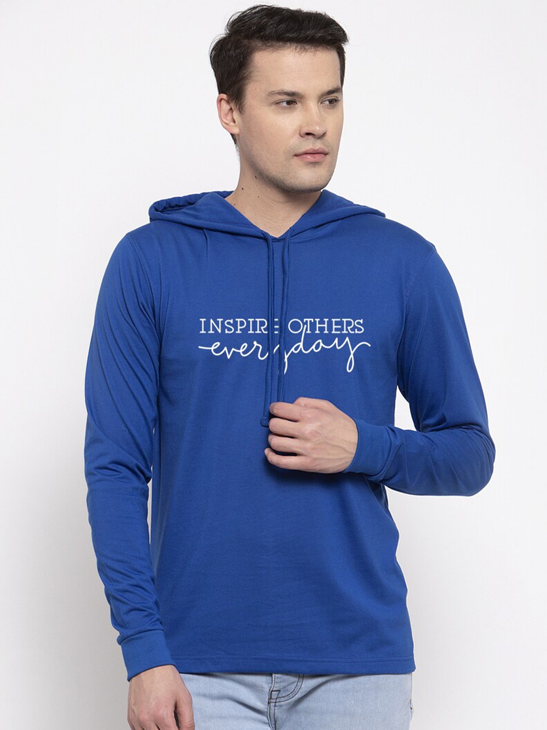 

Friskers Men Blue Typography Hooded T-shirt