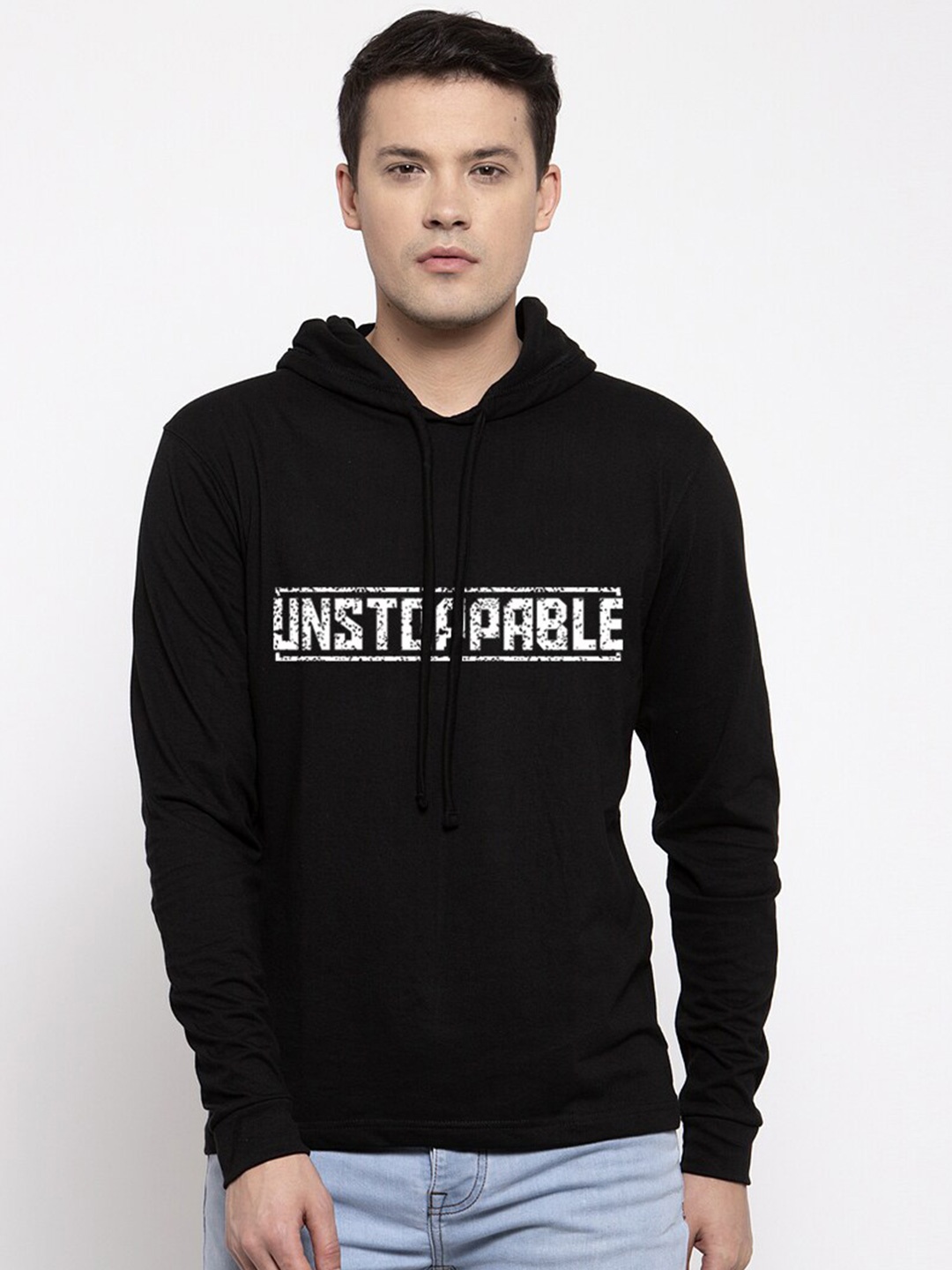 Friskers Men Black Typography Hooded T-shirt