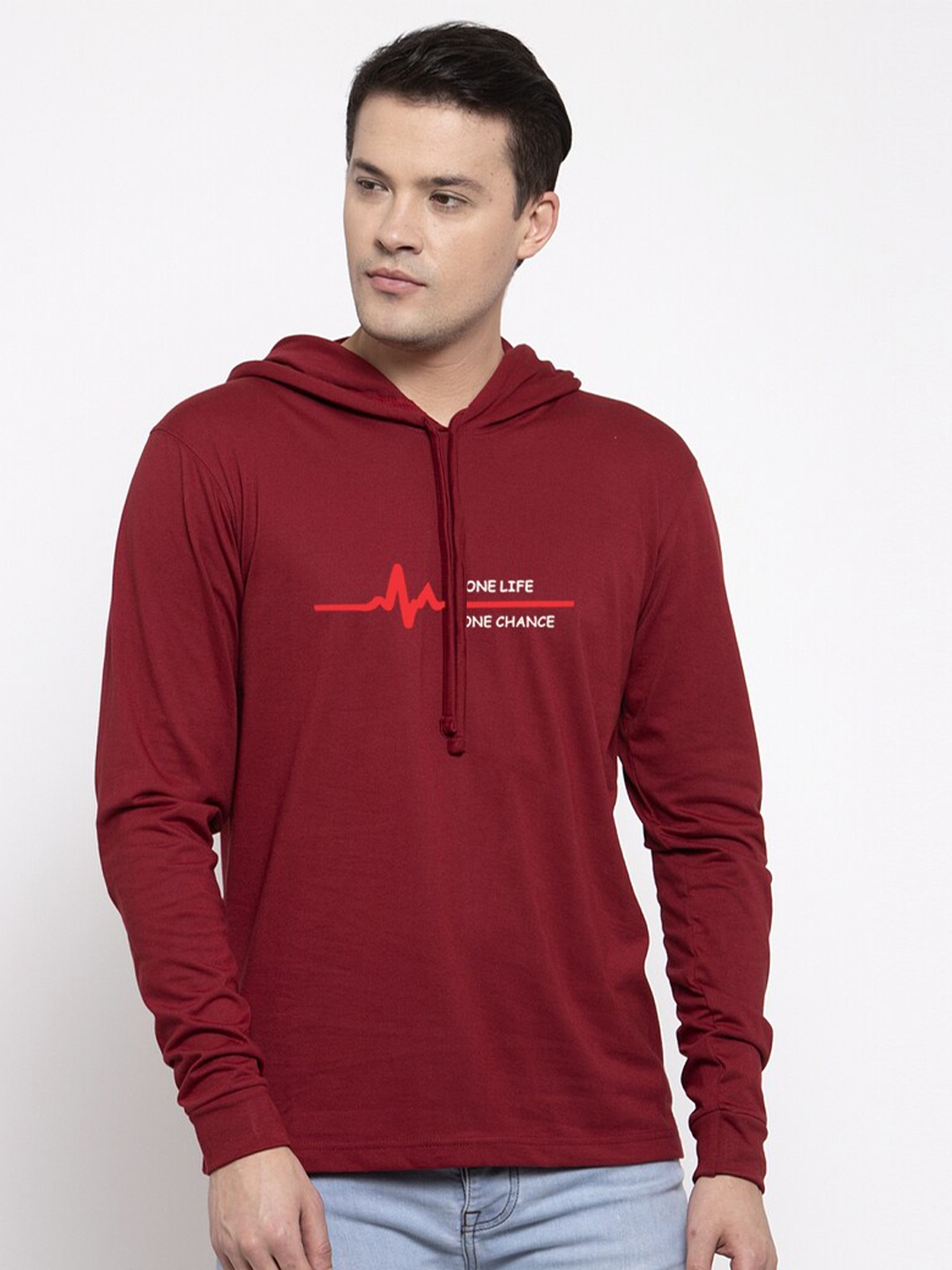 

Friskers Men Maroon Hooded T-shirt