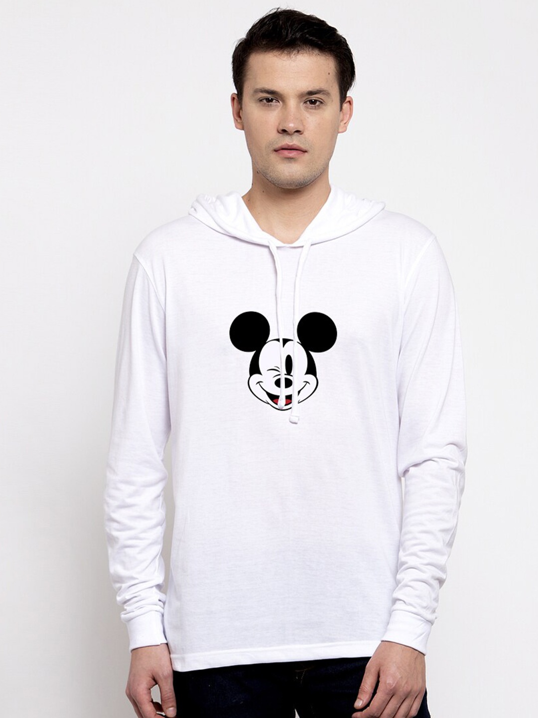 

Friskers Men White Mickey Mouse Printed Cotton T-shirt